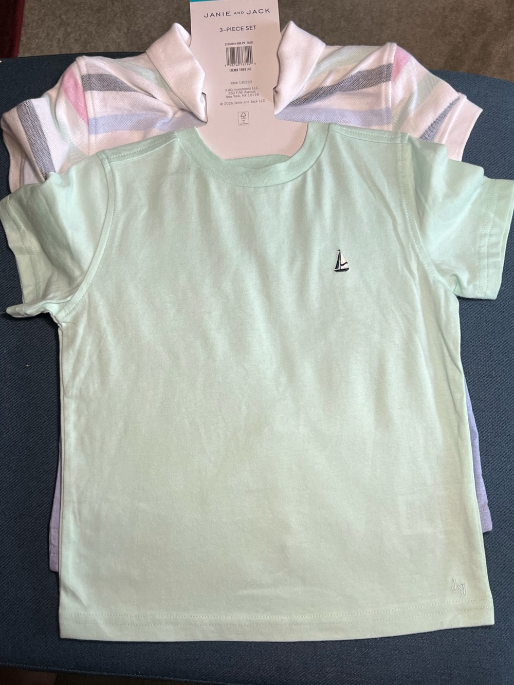 Janie and Jack Mint Green 3 pieces Short-Sleeve Tee with Sailboat Embroidery